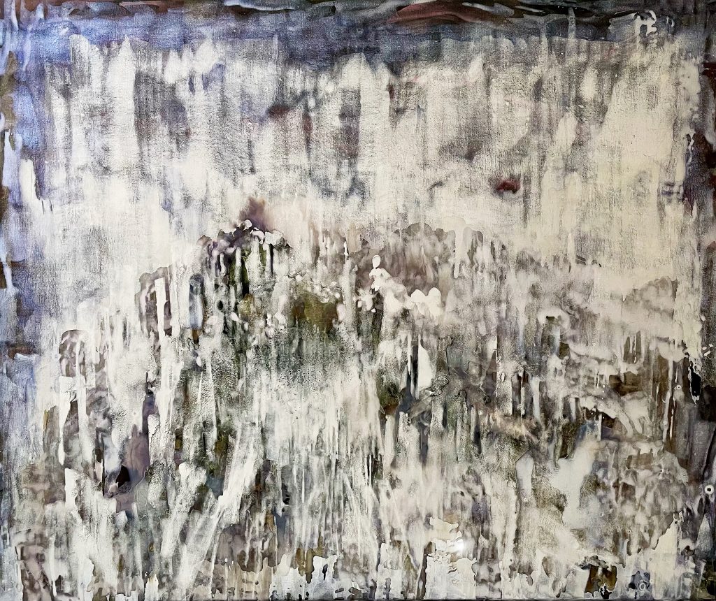 "august", Tusche, Interferenzpigmente, Acryl auf Leinwand, 100 x 120 cm, 2022, Foto: Gisela Zimmermann